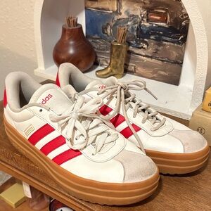 Adidas Cream and Red Sneakers with Gum Sole
